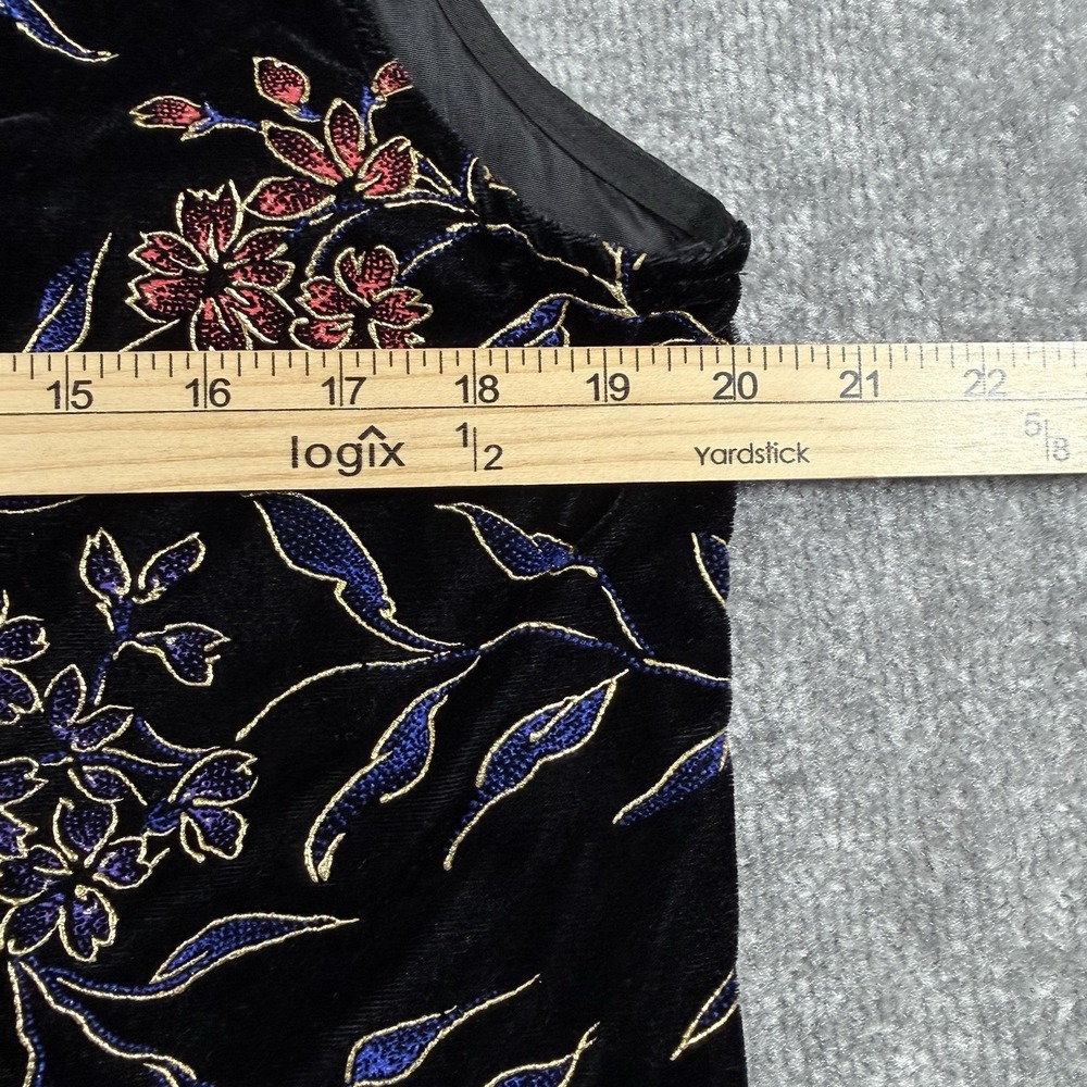 Vintage Dressbarn Vest Women's Large Velour Floral Metal Buttons Tie Back - Picture 5 of 6